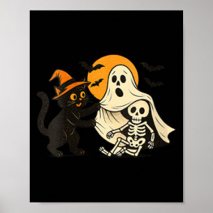Womens Vintage Halloween Black Cat Revealing Poster