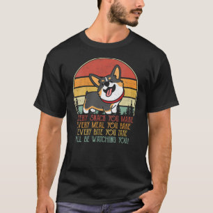 Womens Vintage I'll Be Watching You Tricolor Corgi T-Shirt