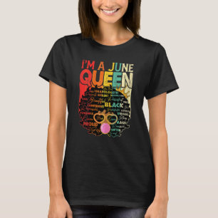 Womens Vintage Melanin Afro June Queen Black Histo T-Shirt