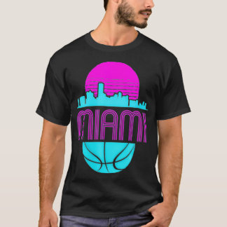 Womens Vintage Miami Florida Cityscape Retro Baske T-Shirt