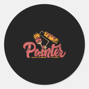 Womens Vintage Paintbrush And Roller Painter State Classic Round Sticker