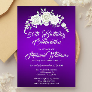 Women's Vintage Purple White Rose 50th Birthday Invitation