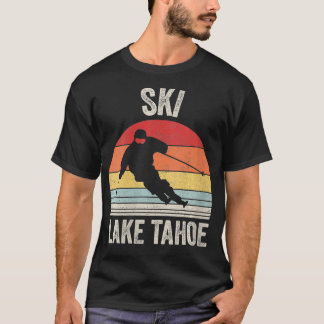Womens Vintage Retro Ski Lake Tahoe Snow Ski VNeck T-Shirt