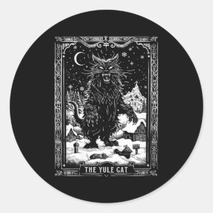 Womens Vintage Retro The Yule Cat Tarot Card Dark Classic Round Sticker