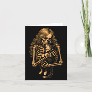 Womens Vintage Skeleton Hugging Tuxedo Cat Card