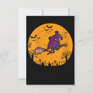 Womens Vintage Witch Flamingo Costume Halloween RSVP Card