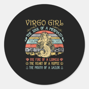 Womens Virgo Girl The Soul Of A Mermaid Vintage Classic Round Sticker