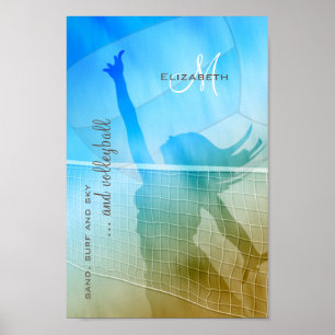 women's volleyball at the beach sand surf sky poster
