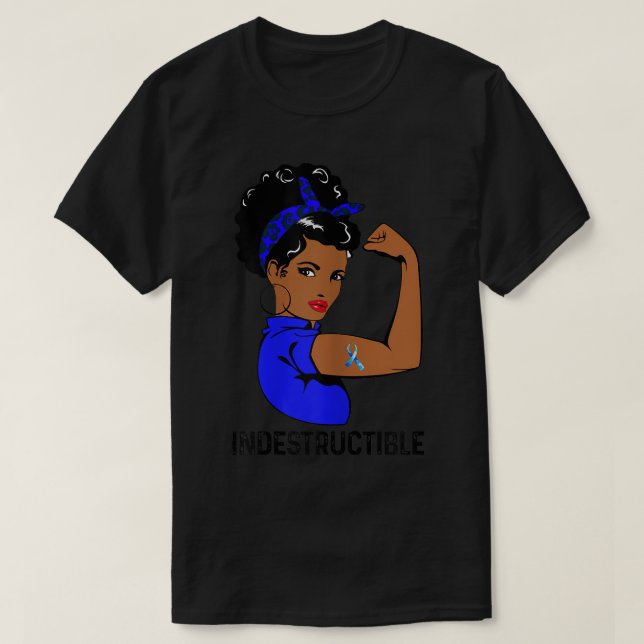 Womens Warrior Indestructible Ribbon Blue Colon Ca T-Shirt (Design Front)