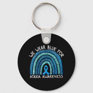 Womens We Wear Blue For Ataxia Awareness Rainbow G Key Ring
