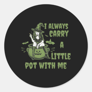 Womens Weed Witch Funny Witch Halloween Stoner 1  Classic Round Sticker
