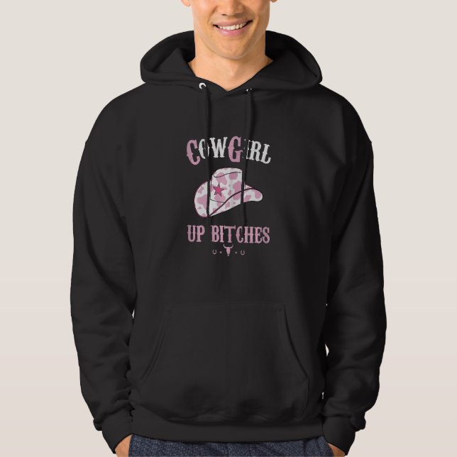 Womens Western Cowgirl Yeehaw Hippie Boho Cow Bull Hoodie (Front)