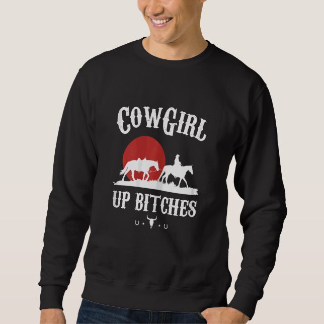 Womens Western Cowgirl Yeehaw Hippie Boho Cow Bull Sweatshirt (Front)