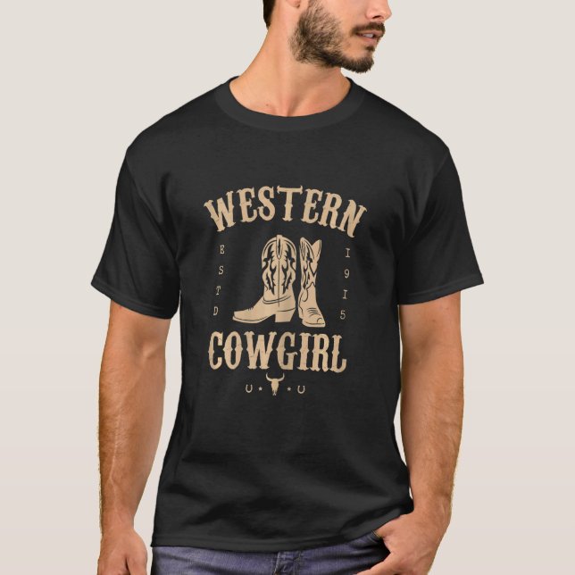 Womens Western Cowgirl Yeehaw Hippie Boho Cow Bull T-Shirt (Front)