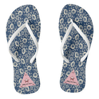 Women's White And Blue Floral Adult Flip Flops