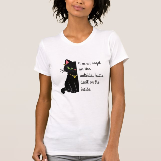 women's white black cat shirt (Front)