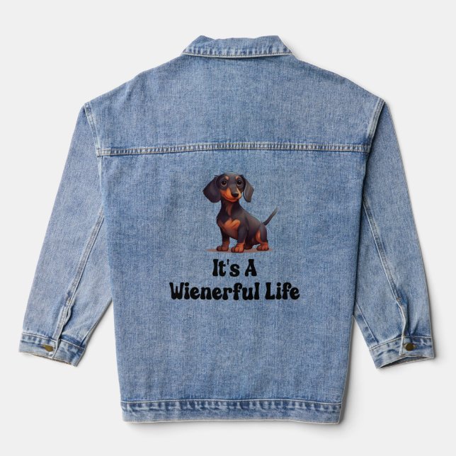 Womens Wiener Dog - It's A Wienerful Life  Denim Jacket (Back)