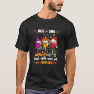 Womens Wines Glass Thankgiving Happy Hallothanksm T-Shirt