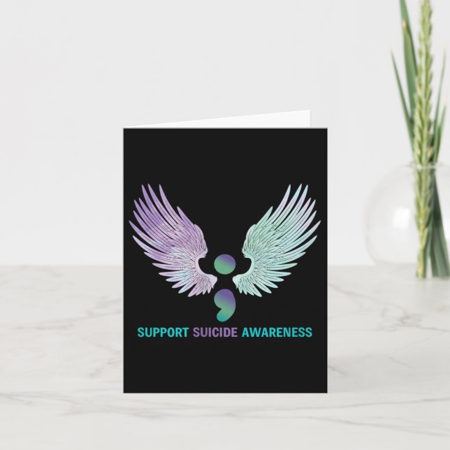 Womens Wings Semicolon Support Suicide Awareness T Card (Front)