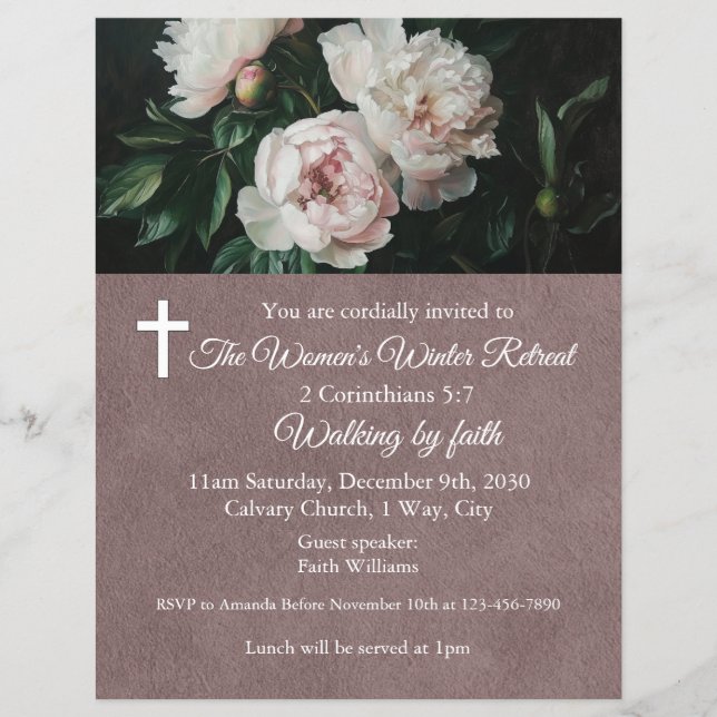 Women's Winter Retreat Blush Pink Floral Church Flyer (Front)