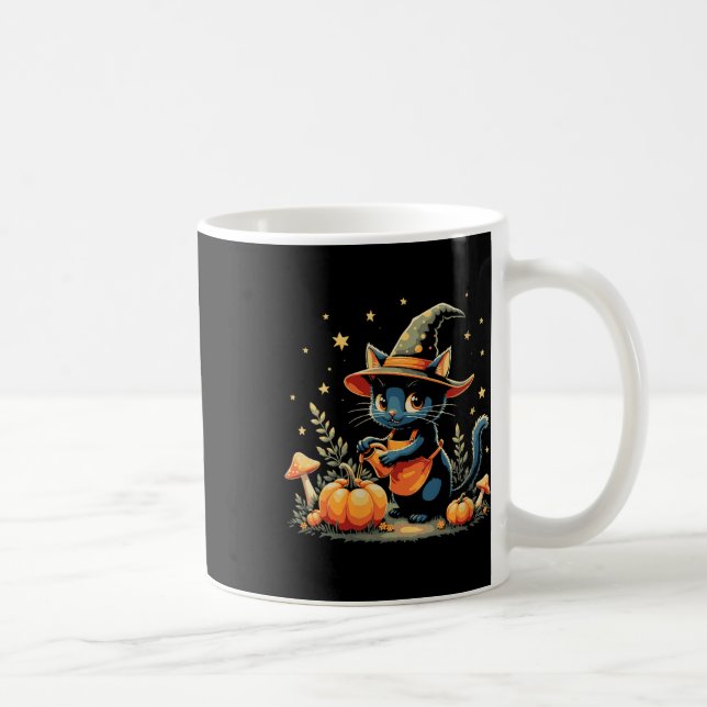 Womens Witch Cat Pumpkin Patch Autumn Garden Hallo Coffee Mug (Right)