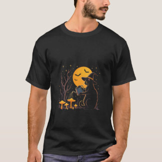 Womens Witchy Black Cat Watering Mushrooms Moonlig T-Shirt