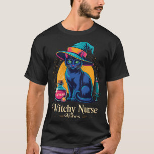 Womens Witchy Nurse Vibes Black Cat Halloween _ T-Shirt