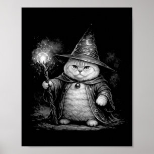 Women's wizard cat magic fantasy funny vintage poster