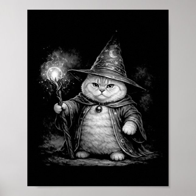 Women's wizard cat magic fantasy funny vintage poster (Front)