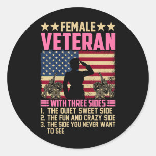 Womens Women Veteran Soldier Proud Female Veteran  Classic Round Sticker
