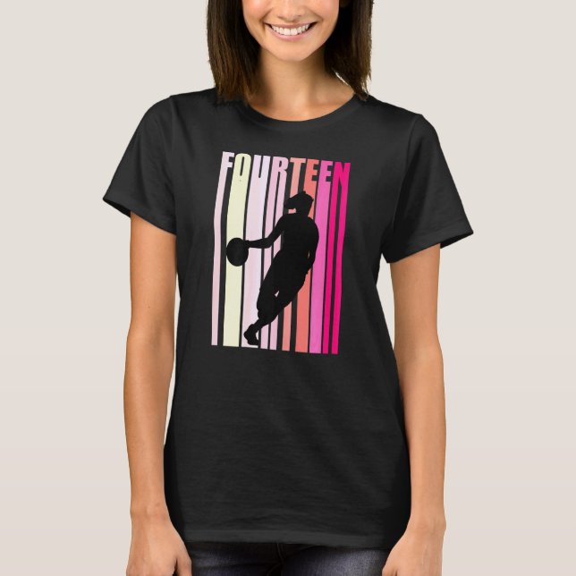 Womens Womens Basketball 14th Birthday Pink Retro  T-Shirt (Front)