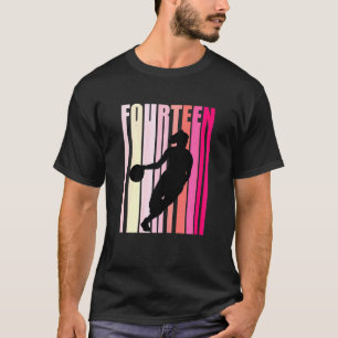 Womens Womens Basketball 14th Birthday Pink Retro T-Shirt