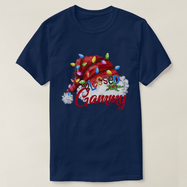 Womens Womens Blessed Gammy Santa Hat  Xmas Light  T-Shirt (Design Front)