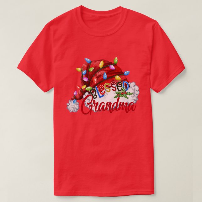 Womens Womens Blessed Grandma Santa Hat  Christmas T-Shirt (Design Front)