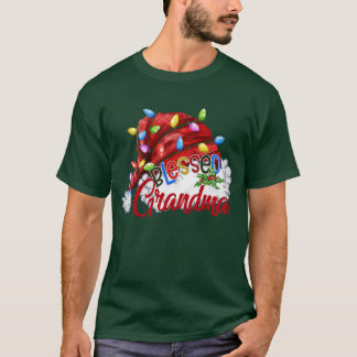 Womens Womens Blessed Grandma Santa Hat  Xmas Ligh T-Shirt