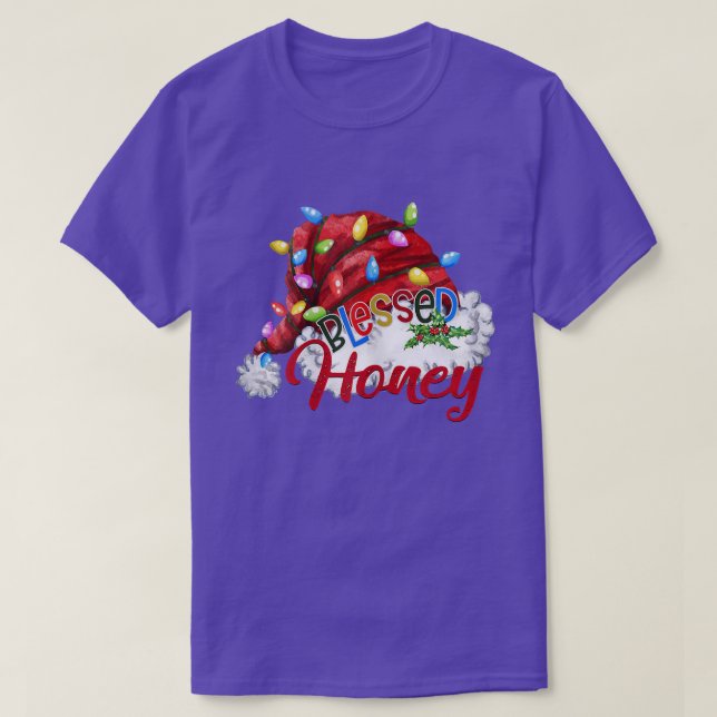 Womens Womens Blessed Honey Santa Hat  Xmas Light  T-Shirt (Design Front)