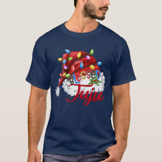 Womens Womens Blessed Juju Santa Hat  Xmas Light  T-Shirt