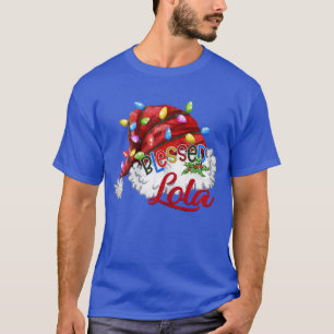 Womens Womens Blessed Lola Santa Hat Xmas Light 7 T-Shirt