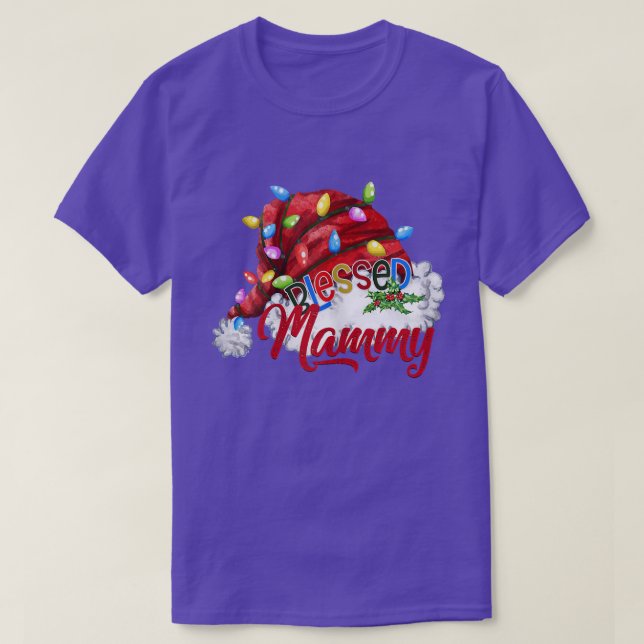 Womens Womens Blessed Mammy Santa Hat  Xmas Light7 T-Shirt (Design Front)