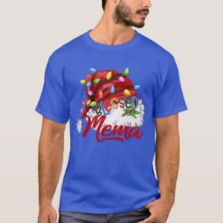 Womens Womens Blessed Mema Santa Hat  Xmas Light  T-Shirt