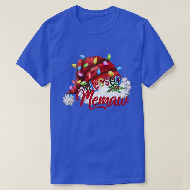 Womens Womens Blessed Memaw Santa Hat  Xmas Light  T-Shirt (Design Front)