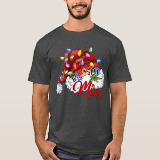 Womens Womens Blessed Mia Santa Hat  Xmas Light  T-Shirt