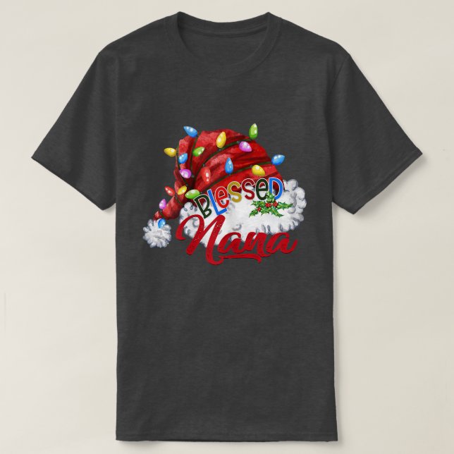 Womens Womens Blessed Nana Santa Hat  Xmas Light84 T-Shirt (Design Front)