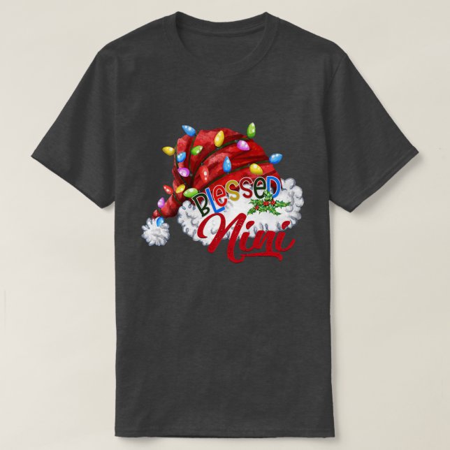 Womens Womens Blessed Nini Santa Hat  Xmas Light  T-Shirt (Design Front)