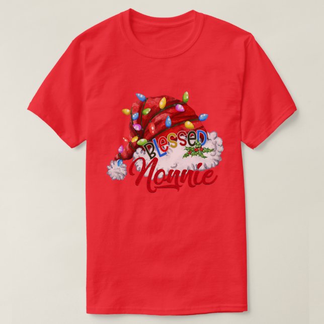 Womens Womens Blessed Nonnie Santa Hat  Xmas Light T-Shirt (Design Front)
