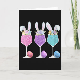 Womens Women's Easter Wine Gles With Bunny Ears An Card