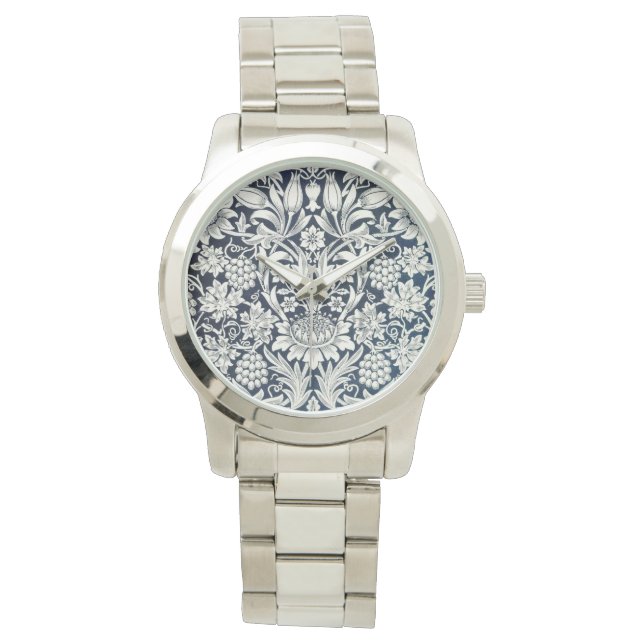 Womens Wrist Watches - Blue Floral (Front)