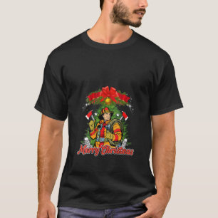 Womens X Mas Proud Firefighter Santa Fireman Merry T-Shirt
