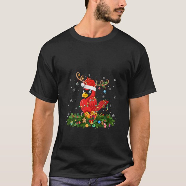 Womens Xmas Holiday Reindeer Hat Santa Cardinal Bi T-Shirt (Front)