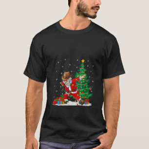 Womens Xmas Lights Cowboy Hat Dabbing Santa Claus  T-Shirt